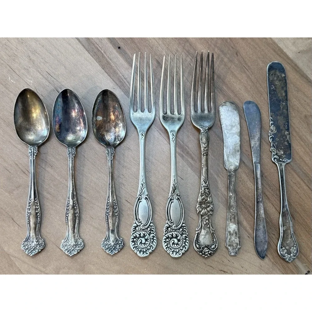 Mixed Silverware Lot R.Wallace, Roger's Bros. Forks Spoons Knives Crafts Jewelry